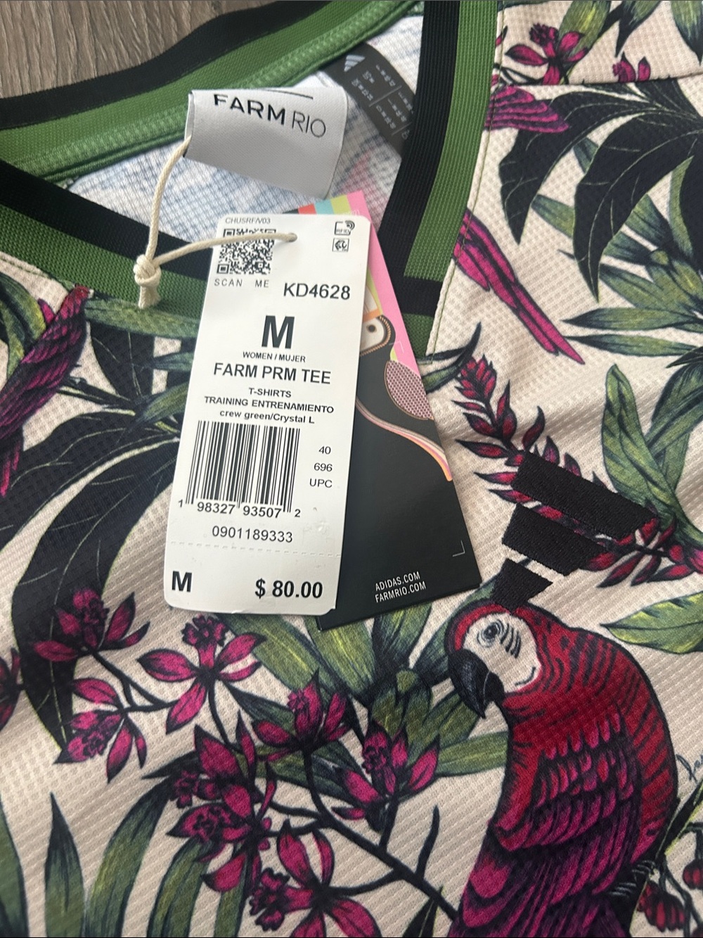 NWT Adidas x Farm Rio‎ Collab Tropical Floral Bird Print Jersey - Green & Pink - Picture 8 of 11
